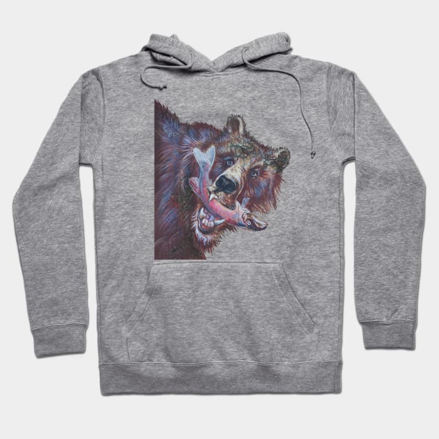 Majestic Alaskan Bear with Fresh Catch - Wildlife Art Hoodie by Vlad